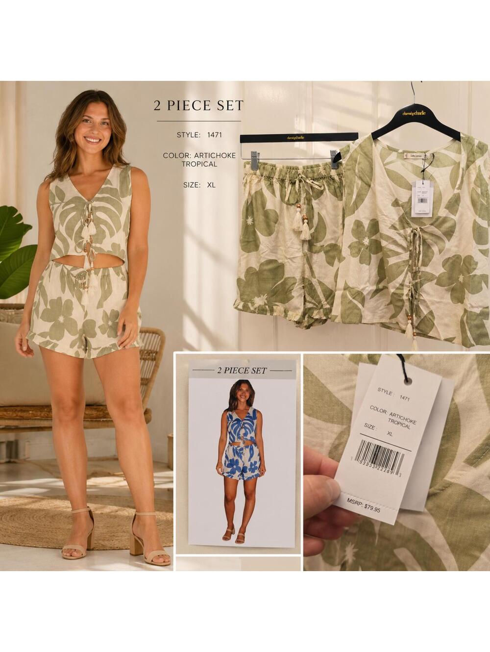 Women’s 2 Piece Tropical Floral Vest and Shorts Set Size XL